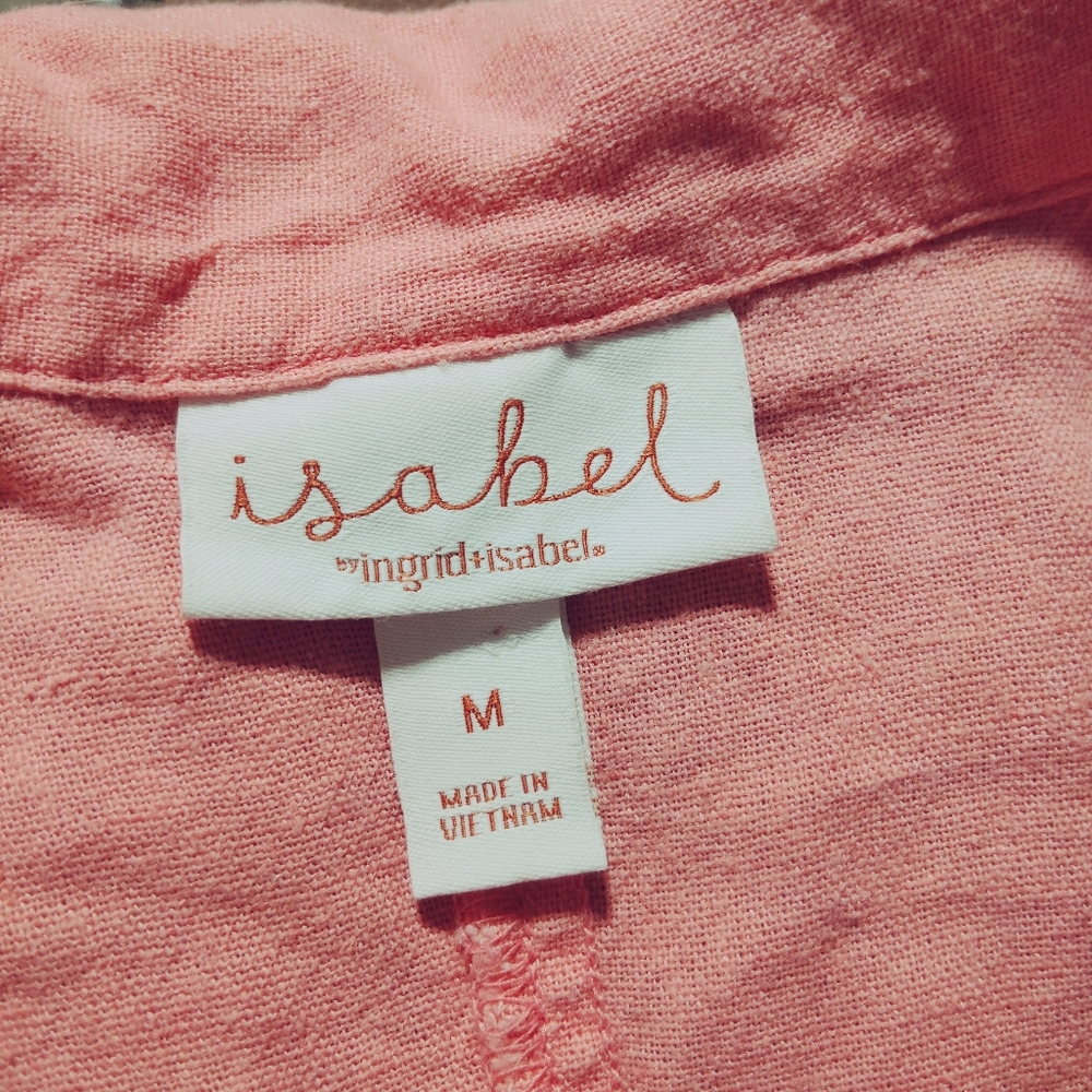 Isabel + Ingrid Pink Button-Up linen Blend Shirt, short sleeve, SZ-M - Picture 5 of 5